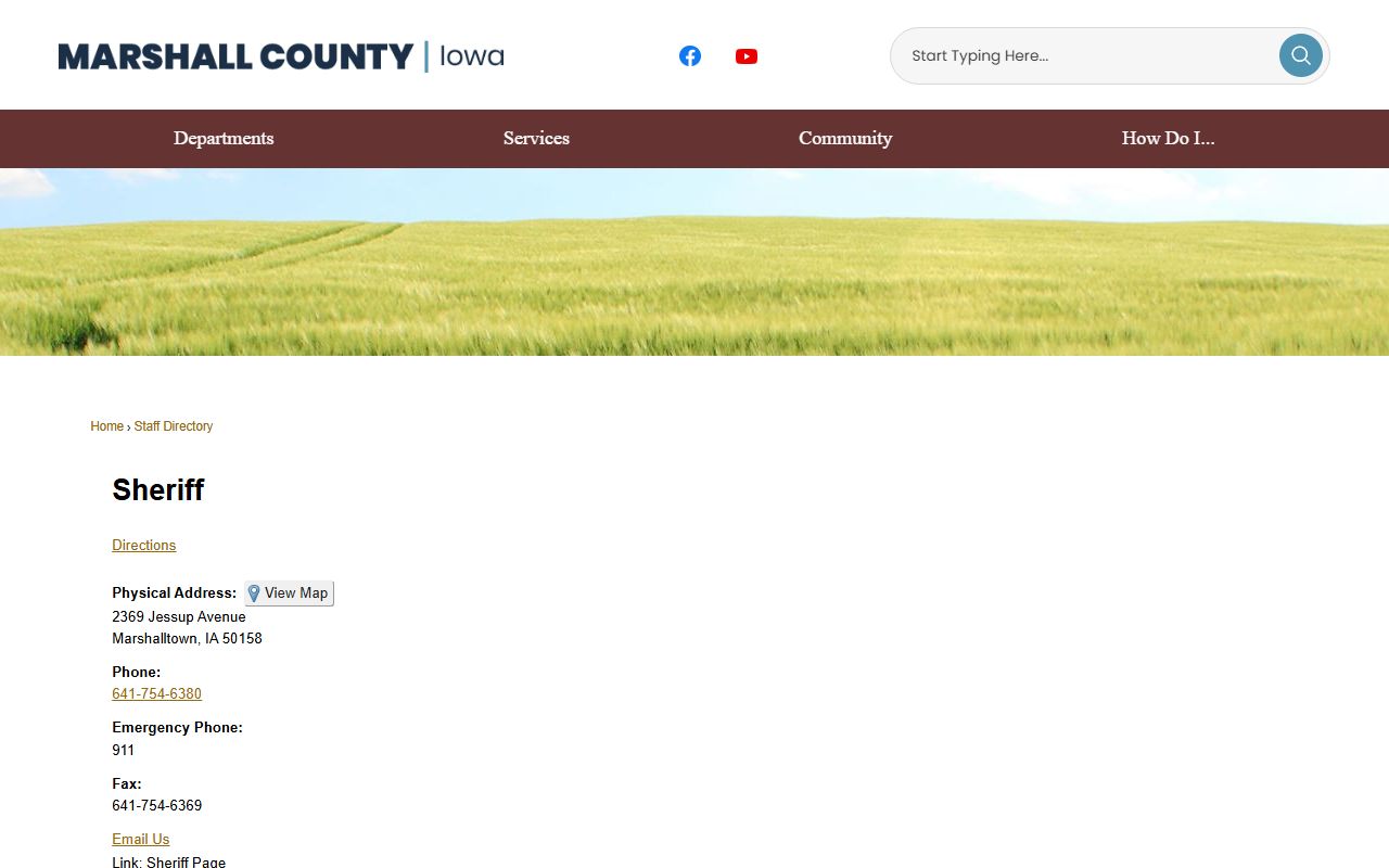 Marshall County sheriff directory for inmate population and jail contacts